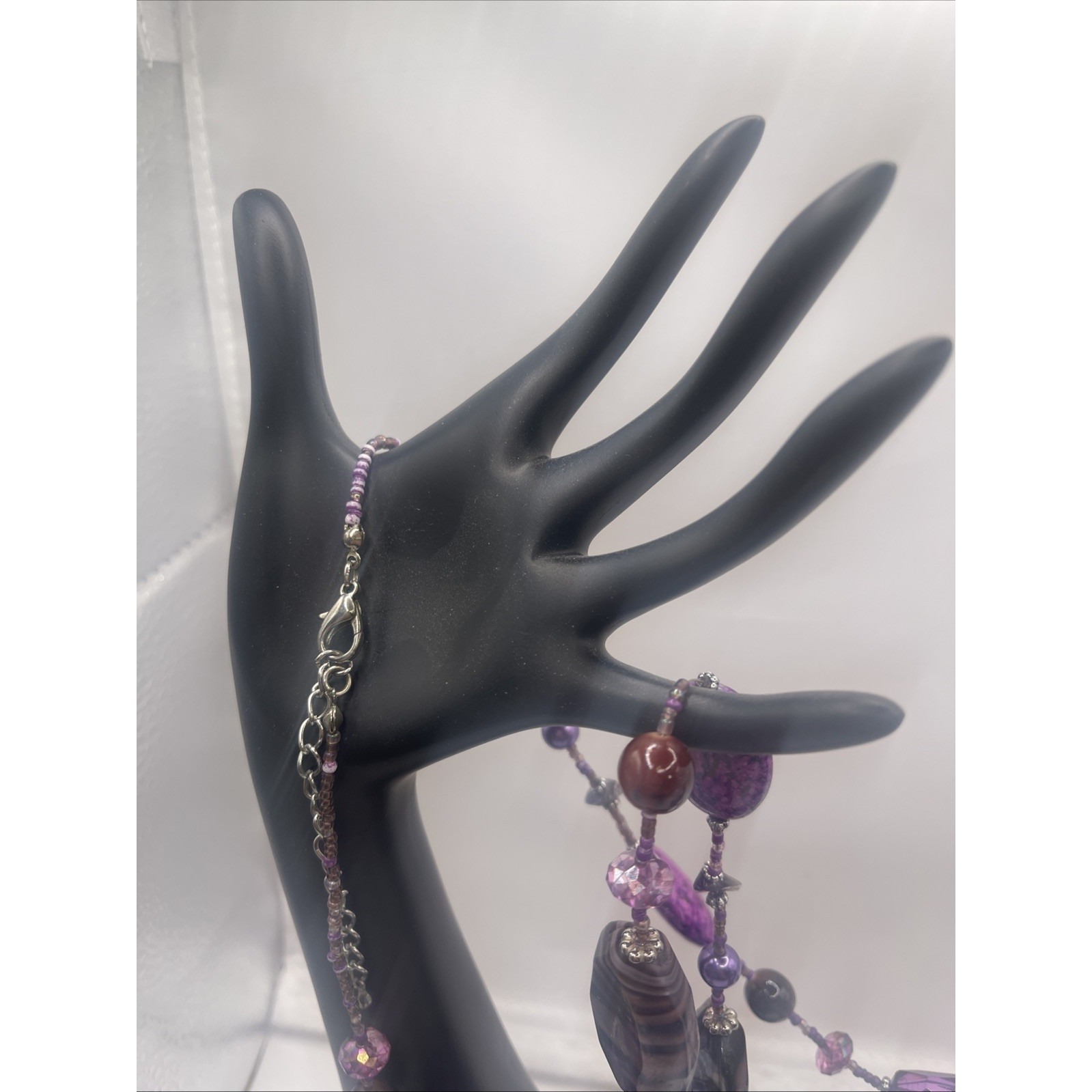 Vintage Purple Beaded Necklace With Agate And Glass Beads